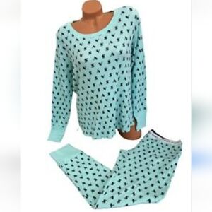 Victoria Secret Mint Green with Black VS Logo Pajama Thermal PJ's set Size L